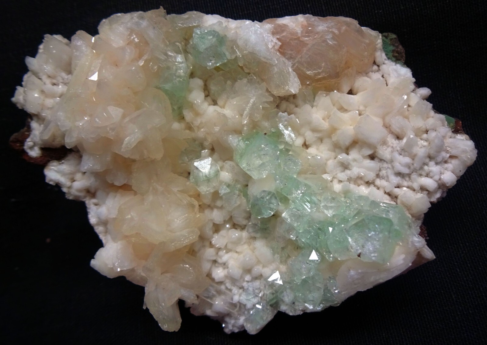 Green Apophyllite Crystals W/ Stilbite Bleds And Heulandite Crystals Minerals