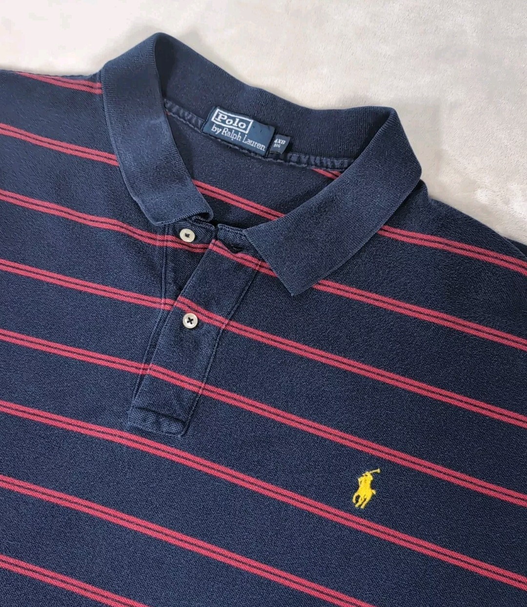 Polo Ralph Lauren Polo Uomo 4XB Grande Camicia Blu Righe Rosse Giallo Pony Pesante Y2K