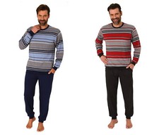 Herren Pyjama mit Rundhals, Langarm, Brusttasche, Streifen, 71430
