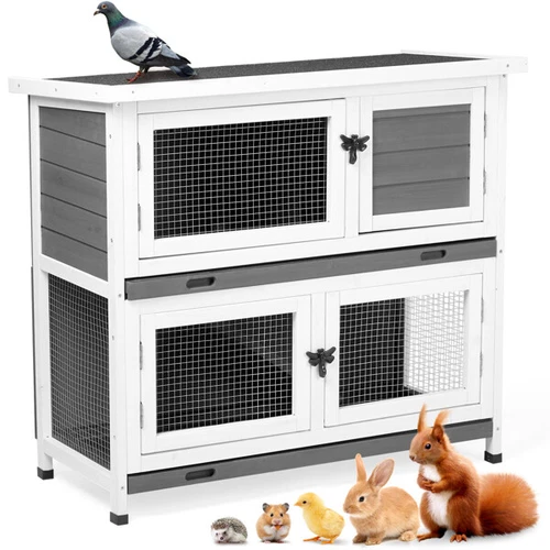 2 Story Solid Wood Rabbit Hutch Bunny Cage Rabbit House Guinea Pig Cage Pet
