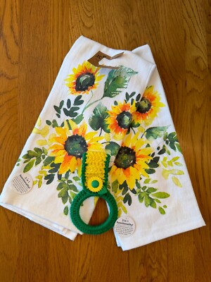 '' SUNFLOWERS'' kitchen/ dish towels with crochet ring holder (3 pc set)