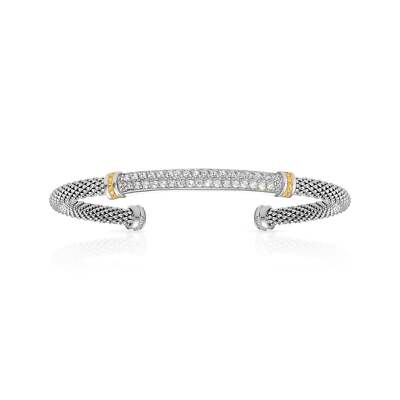 925 Solid Sterling Silver Gold Accents CZ Bar Italian Cuff