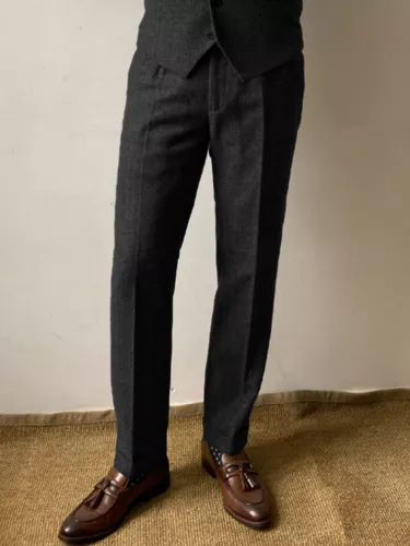 Men's coarse woolen formal pants retro adjustable waist pants 28-44- - Bild 2 von 22