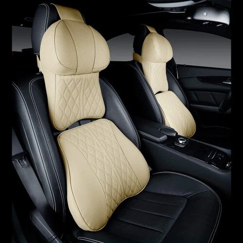 Car Neck Pillow Headrest Cushion Leather Lumbar Support For Seat Accessories - Picture 36 of 40