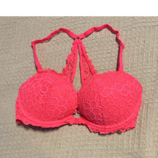PINK Victoria's Secret 34D Pink Floral Lace Front Close Racerback Underwire Bra