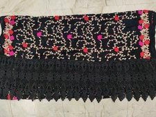 Ethnic Indian Black Phulkari Embroidery Dupatta Long Scarf Georgette Stole Hijab