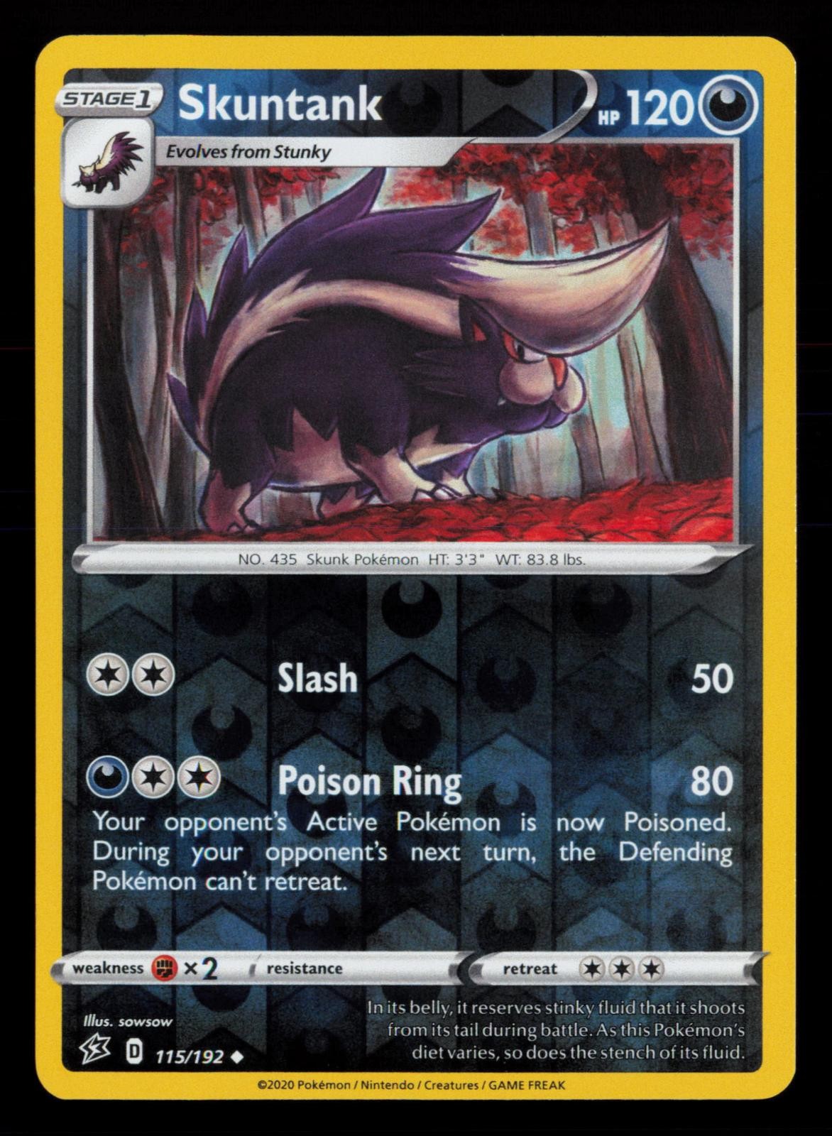 Skuntank 115/192 Uncommon Rebel Clash Pokemon Reverse Holo Near Mint