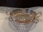 Anchor Hocking Depression Glass Bowl With Handles Pink Manhattan Ribbed Art Deco