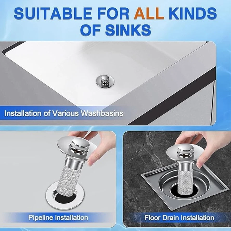2-Pack Sink Stopper Hair Catcher Bathroom Pop Up Sink Drain Strainer Filter Plug - Image 3 of 4