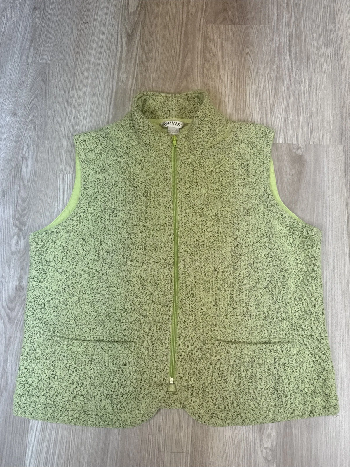 Orvis Men’s Lime Sea-foam Green Full Zip Textured Knit Mock Neck Casual Vest L
