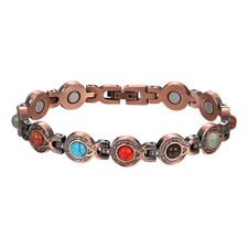 Women Multi-Stone Copper Magnetic Therapy Bracelet Arthritis Joint Pain Relief
