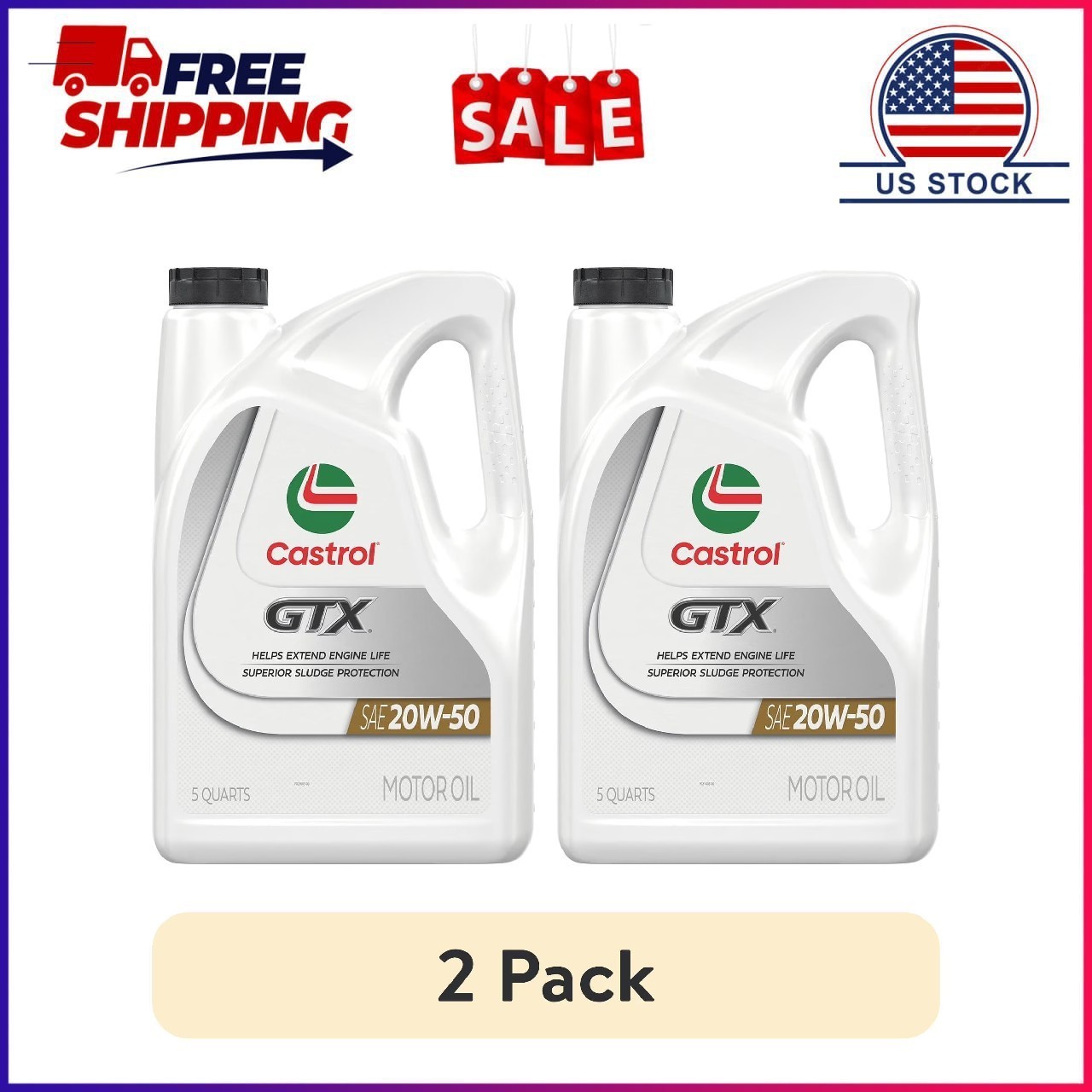 (2 pack) Castrol GTX 20W-50 Conventional Motor Oil, 5 Quarts