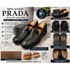 Prada Mens Black Leather Slip On Loafers Moc Toe Made in Italy Size 9.5 D