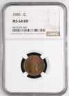 1880 1C Indian Head Cent NGC MS 64 RB