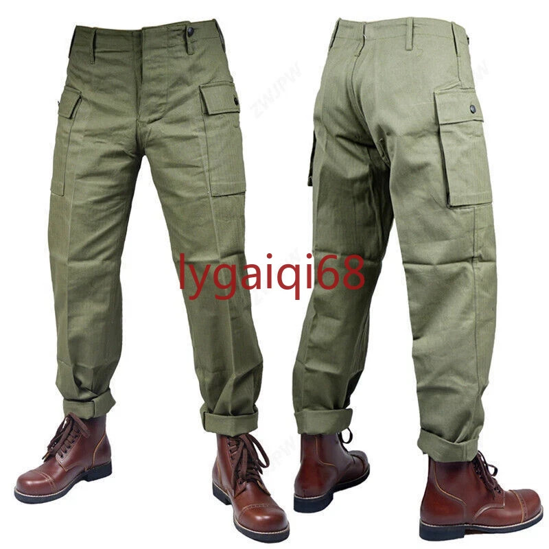 Green Men's Trousers WWII US HBT Army Casual Pants Retro Military