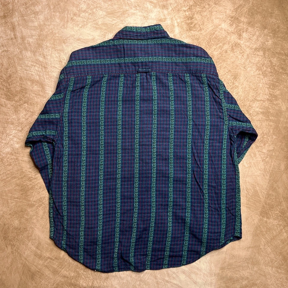 Camisa De Colección Años 90 Krazy Kat Paisley Bordada A Cuadros Abotonada Azul Marino Boho Grunge Foto 2 de 4