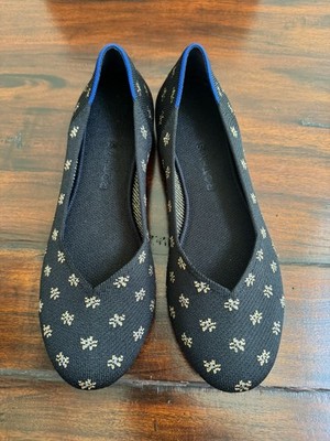 Rothy's Black Knit Ballet Flats with Gold Floral Dot Accents Size 11