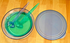 Tupperware Eleganzia Schüssel mit Deckeln 1,5 l + Salatbesteck -blau- ca. 27 cm