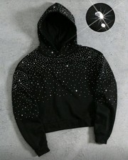 New Luxury Men Women Diamond Rhinestones Fashion Black Hoodie High Quality