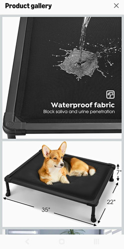 Black Raised Dog Bed L Waterproof Chew Resistant Cotton 35 x 22 x 7 in