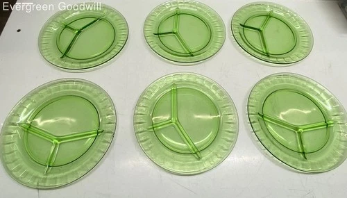 6pc Anchor Hocking Depression Era Uranium Divided Glass Plates