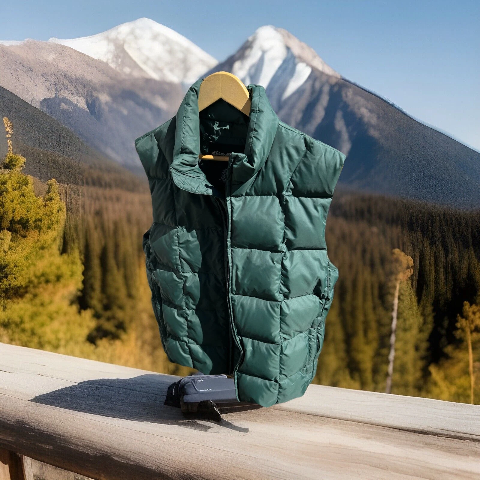 Eddie Bauer Green Men’s Unisex Small Goose Down Full Zip Vest Pockets Quilted