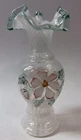 7” Fenton Vase ~ Opalescent Swirl w/ Mint Green Laced Edge ~ Signed S. Fisher