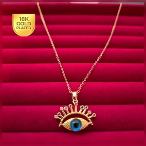 Authentic 18K Gold Plated Evil Eye Necklace Eyelash Sunburst Pendant Protection Nazar