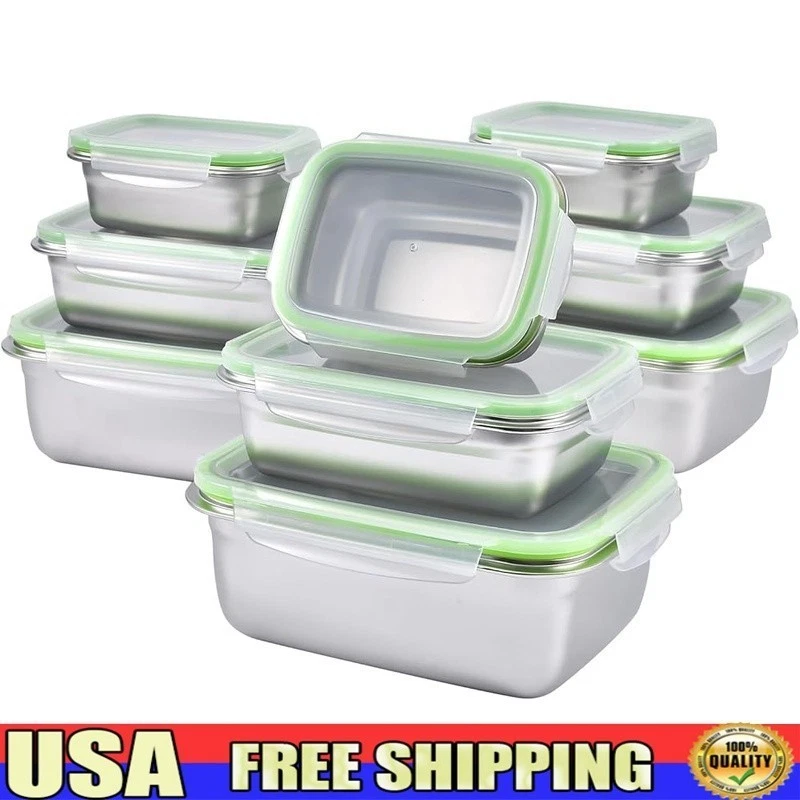 Airtight Stainless Steel Food Containers Stackable Leakproof Storage Set 3 Sizes