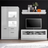Wohnzimmer-Set Wohnwand Media-Wand Hochglanz Weiß Standvitrine Lowboard Anrichte