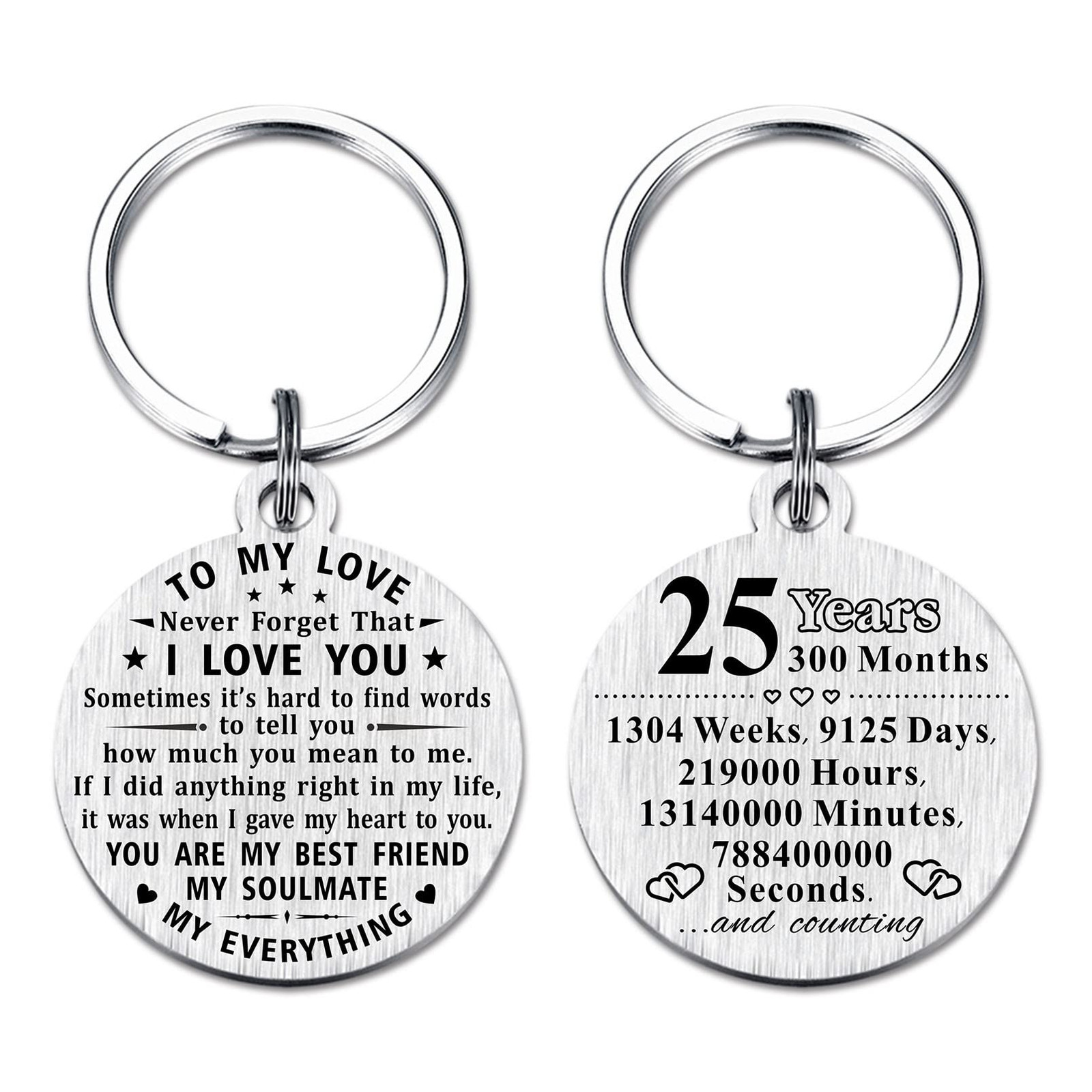 25th Anniversary Keychain Gifts, Steel Engraved 25 Year Anniversary Decoratio...