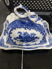 Vintage Victoria Ware Ironstone Blue&White Covered Cheese Keeper -Flow Blue-VGC
