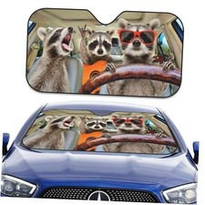 Car Windshield Sun Shade,Front Windshield Sun Three Funny Raccoons Animals