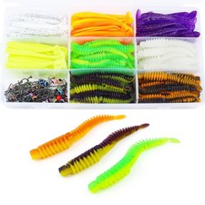 260Pcs Fishing Soft Lures Multi-Color Worms Set with Storage Box Silicone Thr...