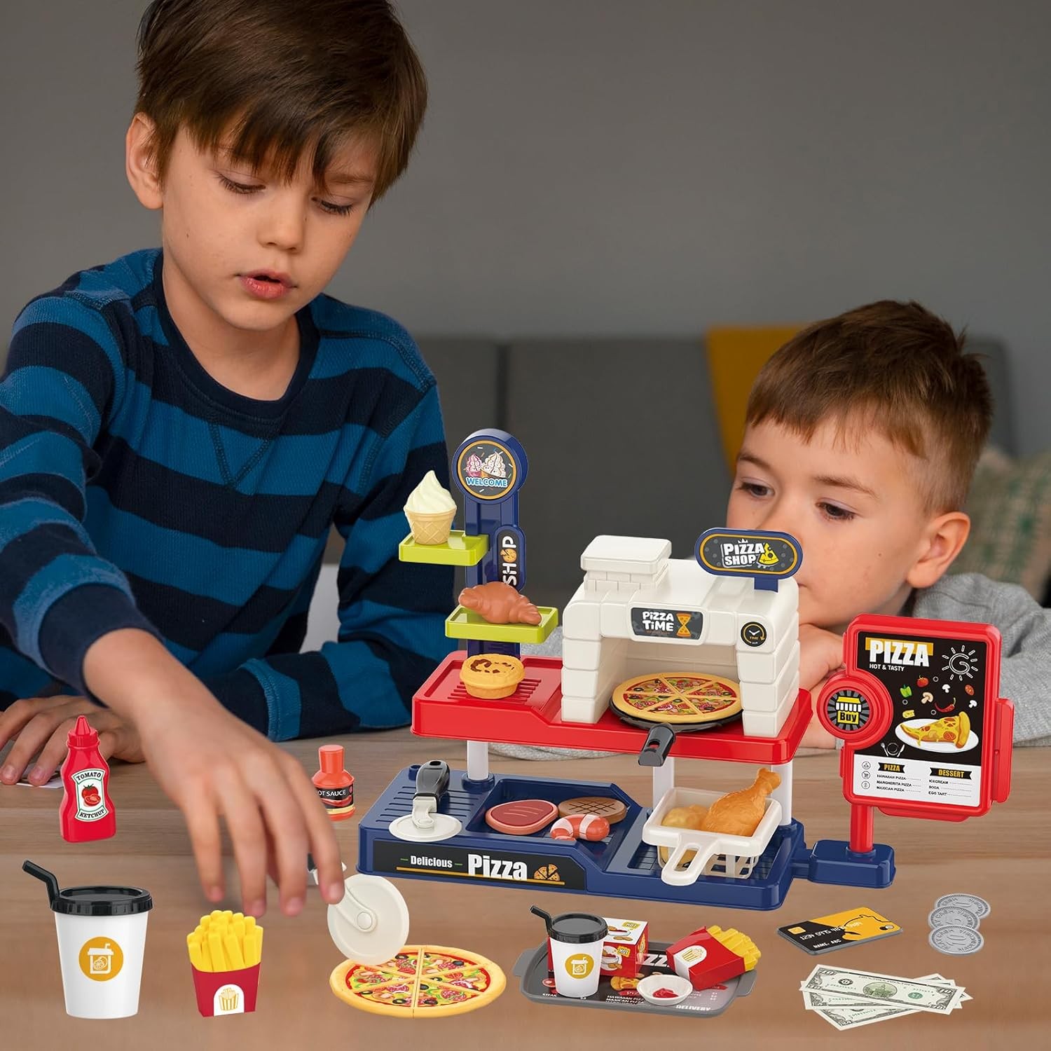 как выглядит Kids Pizza Oven Play Set: Ice Cream Maker, Card Reader, Cash Register, Play... фото