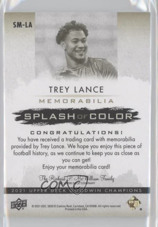 2021 Upper Deck Goodwin Champions Premium /15 Trey Lance #SM-LA Rookie RC - Image 2 of 2