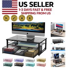 Monitor Stand Riser Desk Organizer with Drawer Printer Stand Black