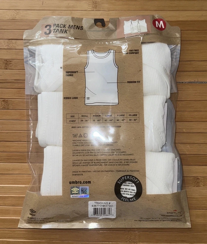 Camisa sin mangas UMBRO de algodón esencial calce moderno acanalado de algodón 3 piezas mediana para hombre Foto 2 de 2