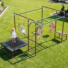 Swing Set Monkey Bars Outdoor Jungle Gym for Kids Heavy Duty with Belt Swing