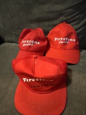Lot Of Three Vintage Firestone Hat Caps Red F...