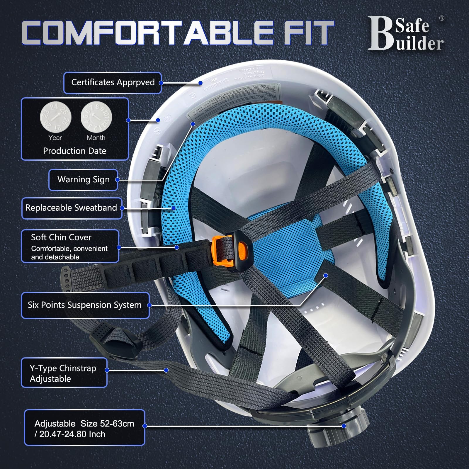 Safety Helmet Hard Hats Construction Head Protection 6-Point Suspension Light...