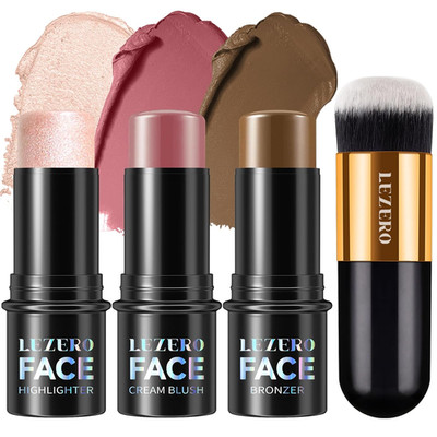 3Pcs Contour Stick Makeup Kit, Shades with Highlighter, Blush and Bronzer Stick