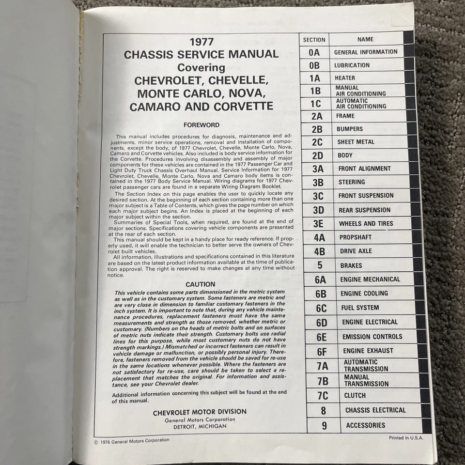 Chevrolet Chevelle Camaro Nova Monte Carlo 1977 Corvette manual de servicio de taller Foto 4 de 4