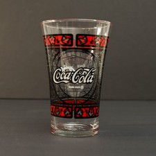 Vintage Coca-Cola Tiffany Style Raised Red Black Drinking Glass Tumbler 5.5"