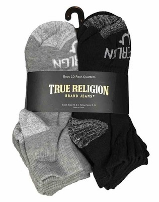 True Religion Boys 10 Pack Quarters Gray Black Ankle Crew