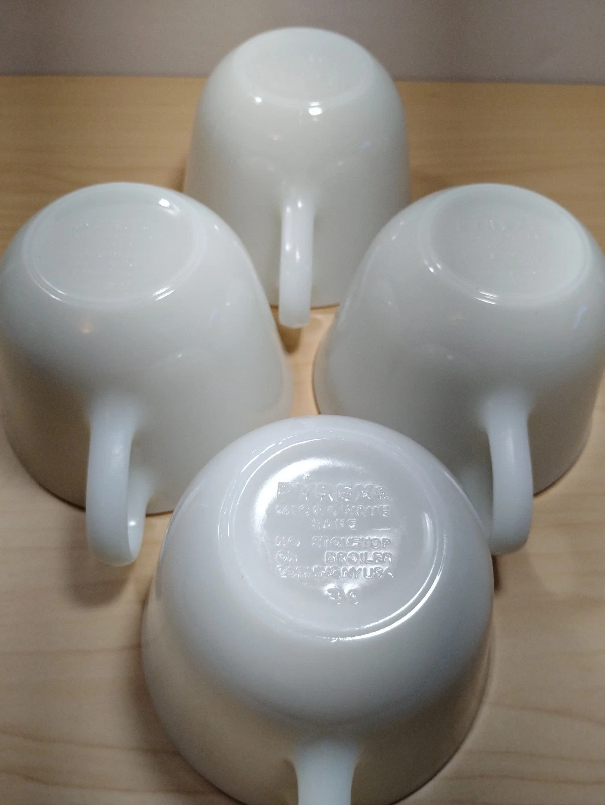 Vintage Pyrex Plain White Milk Glass Coffee Cups Tea Cups – Set of 4