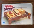 Vintage Party Server II Corning w/ 2 Pyrex Fireside Loaf Pans & Wood Cradle VTG