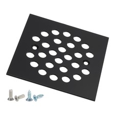 Shower Strainer Drain Trim Set 4-1/4" Square Screw-in Drain Cover Black