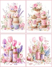 8 Spools of Thread pink purple Shabby Chic glossy blank fold out Note Card