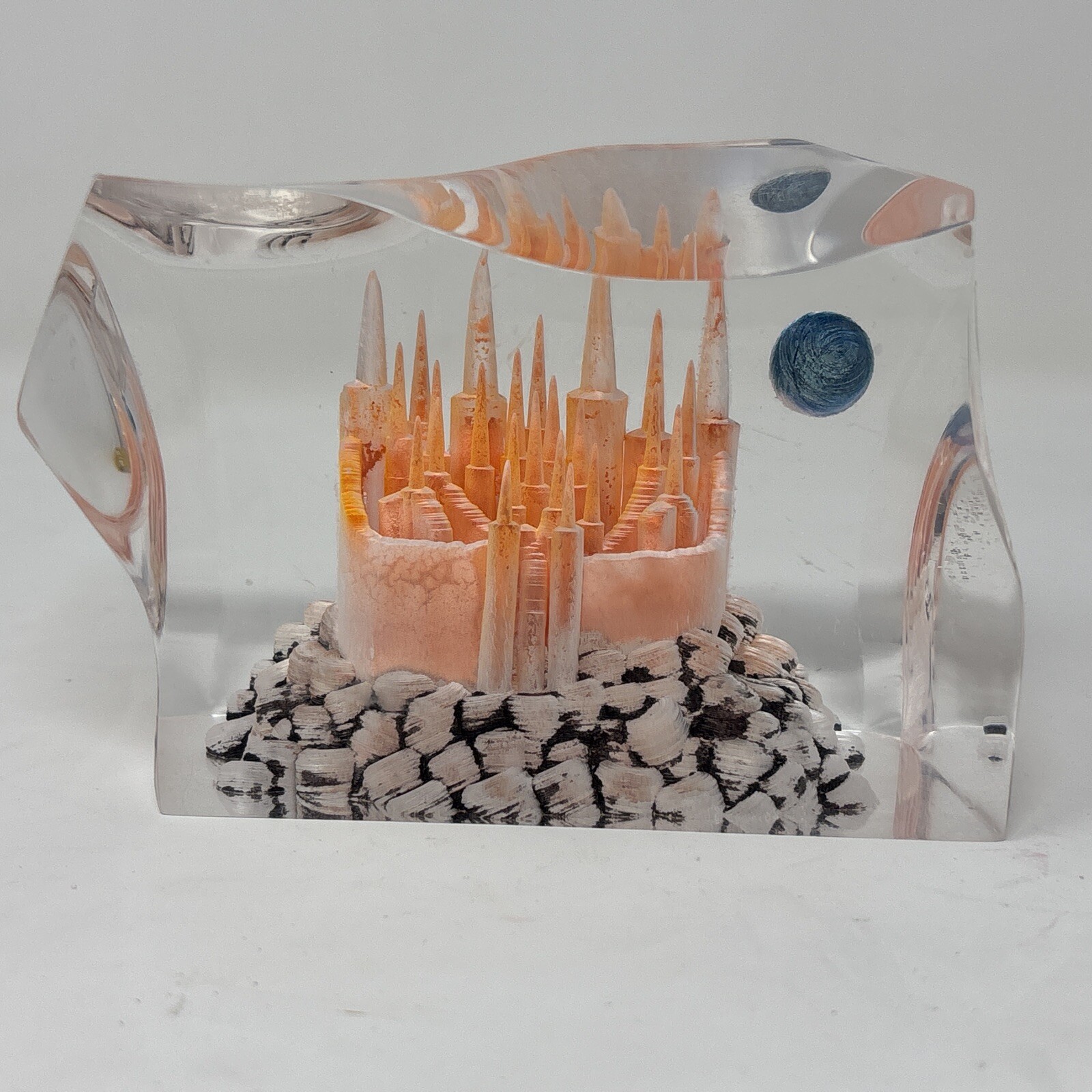 1997 Vintage Lucite Art Sculpture with Mini Castle and Moon Design